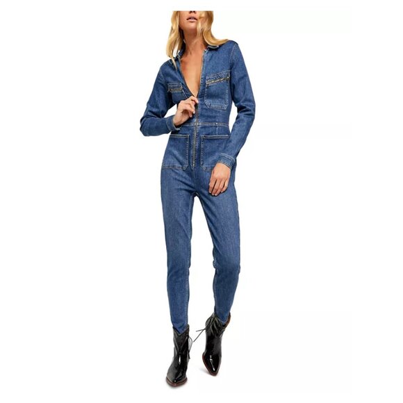 Free People Lennox Jumpsuit Coveralls Denim One Piece Blue. Size Small. - Picture 1 of 9